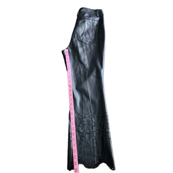 Anthropologie Laser-Cut Faux Leather High Rise Trousers Crop Pants Black Size 6 - Picture 10 of 10